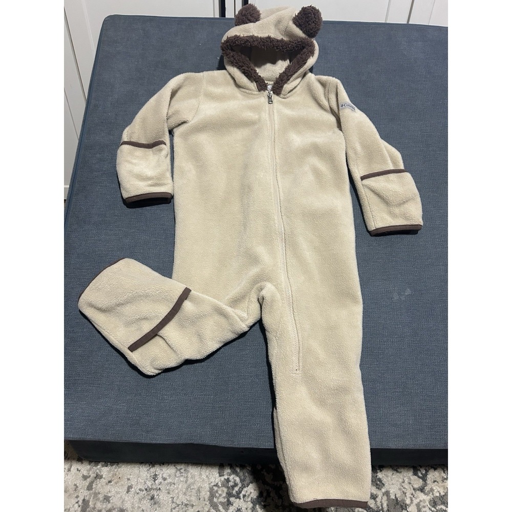Columbia Baby Tan Bear One Piece Fleece Bunting‎ Size 18-24 Month